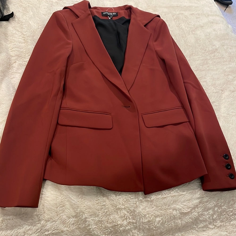 ❤️Central Park West small hooded blazer maroon red elegant classy cool